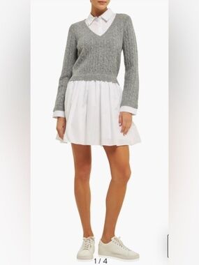 ENGLISH FACTORY Layered Long Sleeve Mixed Media Dress